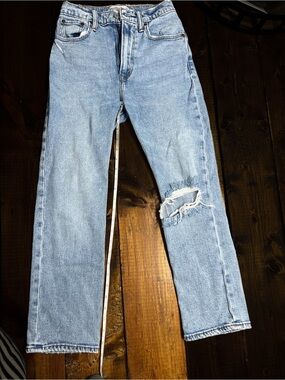 Abercrombie & Fitch Light Blue Straight Leg Jeans with Distressed Knee